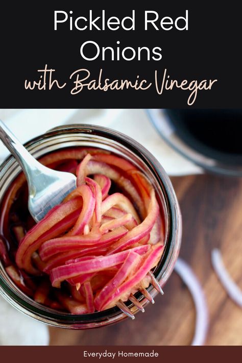 Add the perfect topping to all of your summer favorites with this quick and easy Pickled Red Onions recipe! Tangy and sweet, these homemade pickled onions add crunch and flavor to tacos, burgers, and sandwiches. Made with balsamic vinegar, maple syrup, and red onions, this summer condiment will take any meal to the next level. Learn how to make them today and add a burst of flavor to your summer meals! Pickled Pepper Onion Relish, Marinated Onions Recipe, Easy Pickled Red Onions, Pickled Red Onions Recipe, Recipes With Banana Peppers, Easy Pickling Recipes, Balsamic Vinegar Recipes, Red Onion Recipes, Quick Pickled Red Onions