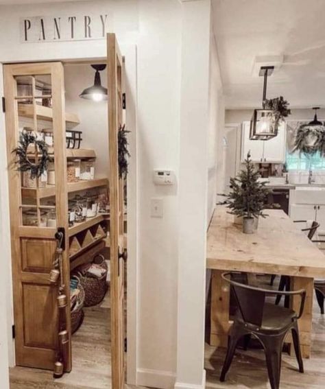 Double Pantry Doors, Double Pantry, Farmhouse Fixer, Farmhouse Pantry, Doors With Glass, Kitchen Clutter, Small Pantry, Pantry Doors, Kitchen Pantry Design