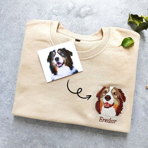 Dog Lover Sweatshirt, Name Sweatshirt, Embroidered Portrait, Embroidery Sweater, Animal Sweatshirt, Pet Name, Hoodies And Sweatshirts, Custom Dog Portraits, Personalized Embroidery