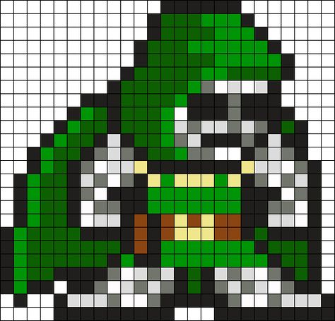 Dr Doom Perler Bead Pattern / Bead Sprite Kandi Cuffs, Dr Doom, Doctor Doom, Nerd Crafts, Melty Bead Patterns, Perler Ideas, Pixel Art Templates, 8bit Art, Pony Bead Patterns