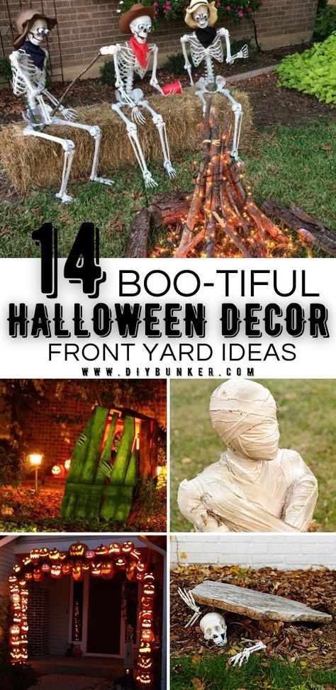 Front Yard Halloween Ideas | These scary easy Halloween DIY Projects ideas are a great way to decorate your front yard! Make your friends and neighbors super jealous with these Halloween outdoor decorations. #halloween #halloweendecor #holidays #diy #halloweendiy Halloween Yardscape, Front Yard Halloween, Front Yard Halloween Decorations, Front Yard Ideas, Diy Halloween Dekoration, Halloween Maze, Halloween Diy Outdoor, Halloween Decor Diy, Halloween Outside