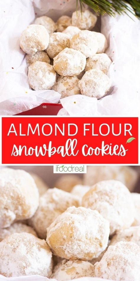 Healthy Snowball Cookies are a nutrient dense version of the classic holiday cookies we know and love! Subtly sweet, soft, and buttery cookies that melt in your mouth are the perfect bite-sized cookie to add to your dessert table this year! Almond Flour Recipes Cookies, Meltaway Cookies, Snowball Cookie Recipe, Bite Size Cookies, Almond Flour Cookies, Silicone Baking Sheet, No Flour Cookies, Snowball Cookies, Almond Flour Recipes