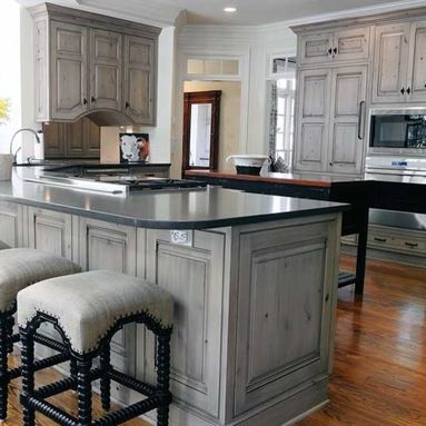 Grey Stained Cabinets Design Ideas, Pictures, Remodel and Decor Grey Stained Kitchen Cabinets, Stained Kitchen Cabinets, Hickory Cabinets, Kabinet Dapur, Staining Cabinets, Oak Kitchen Cabinets, Gray Cabinets, Farmhouse Kitchen Cabinets, New Kitchen Cabinets