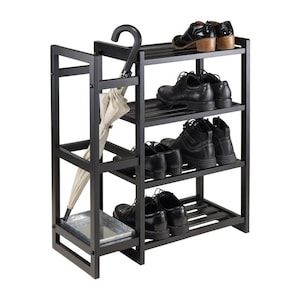 Winsome Wood 10 Pair Black Wood Shoe Cabinet at Lowes.com Rak Sepatu Diy, Fabrikasi Logam, Industrial Shoe Rack, Diy Rack, Metal Shoe Rack, Welded Furniture, Diy Shoe Rack, Wooden Rack, Metal Furniture Design