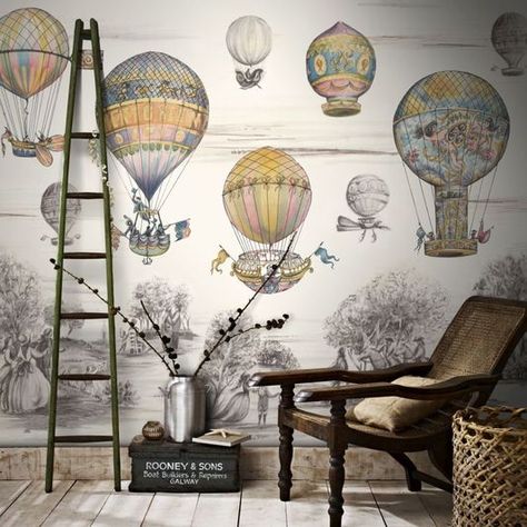 Graham & Brown on Twitter: "#MuralMonday this week provides another opportunity to showcase one of our Couture wall murals, Balloon Race > https://t.co/JkFlMEJzKU https://t.co/vKziJlDuMq" Yellow Wall Mural, Dove Grey Paint, Balloon Race, Crown Paints, Dallas Interior Design, Vintage Style Wallpaper, Wallpaper Tumblr, Graham & Brown, Mural Design