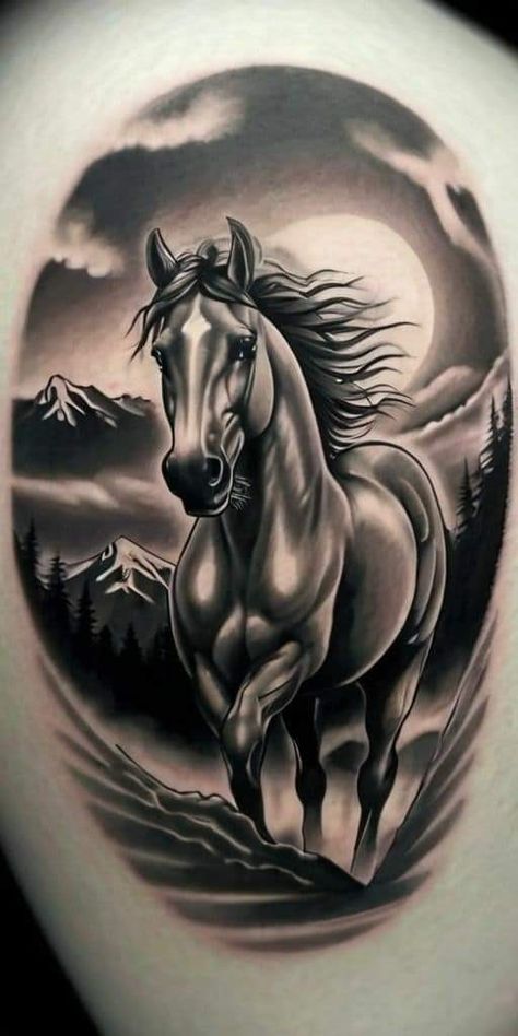 Wild Horse Tattoo, Horse Tattoo Design, Animal Sleeve Tattoo, Cowboy Artists, Petit Tattoo, Prison Art, Tattoo Stencil Outline, Horse Tattoo, Arm Sleeve Tattoos