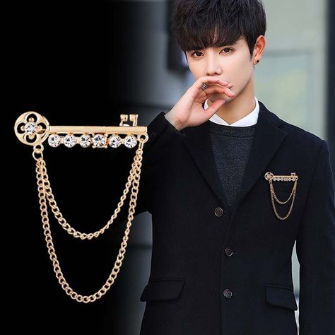 Cheap Brooches, Buy Quality Jewelry & Accessories Directly from China Suppliers:Korean New Fashion Metal Key Tassel Long Brooch Rhinestone Chain Lapel Pin for Men's Suit Shirt Badge Brooches Pins Accessories Enjoy ✓Free Shipping Worldwide! ✓Limited Time Sale ✓Easy Return. Coat Pin, Men's Brooch, Suit Pin, Lapel Pins Mens, Suit Shirt, Brooch Men, Rhinestone Chain, Cardigan Shirt, Suit Shirts