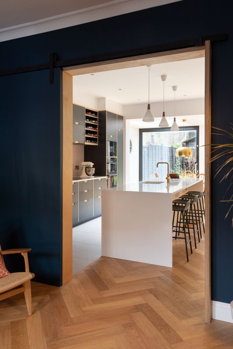 Plykea Formica Terril faced plywood with birch plywood spacers and semi-recessed handles. Designed by Rider Stirland Architects⁠. 📷 Adam Scott Images. #plywoodkitchen #birchplywood #formica #plywood #ikeahack Open Plan Kitchen Dining Living, Victorian Townhouse, Open Plan Kitchen Dining, Open Plan Kitchen Living Room, House Extension Design, Kitchen Dining Living, Kitchen Room Design, House Extensions, Wood Flooring