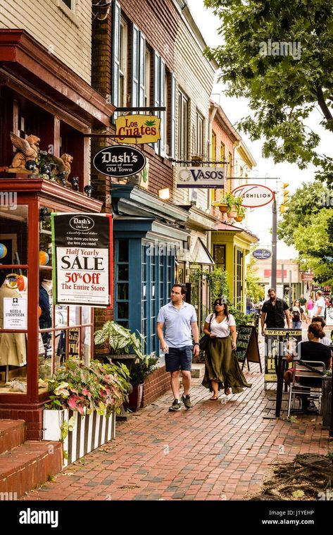 Download this stock image: Shops on King Street, Old Town Alexandria, Virginia - J1YEHP from Alamy's library of millions of high resolution stock photos, illustrations and vectors. Alexandria Virginia Old Town, Old Town Alexandria, Alexandria Virginia, Senior Trip, Summer 24, The More You Know, Weekend Trips, Old Town, Dream Life