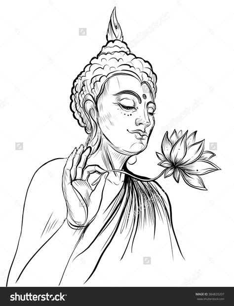 Buddha Tattoo Meaning, Tattoos Buddha, Lotus Flower Vector, Buddha Tattoo Sleeve, Lotus Flower Drawing, Flower Vector Illustration, Sketchy Style, Buddha Drawing, Buddhist Tattoo