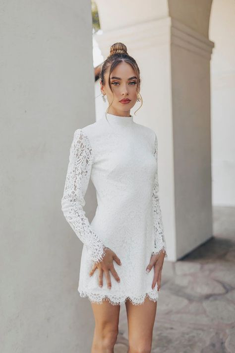 Dahlia Crochet Midi curated on LTK Untamed Petals, Long Sleeve Lace Mini Dress, Courthouse Wedding Dress, Rehearsal Dinner Dresses, The Modern Bride, Bridal Shower Dress, Bridal Event, Courthouse Wedding, White Short Dress