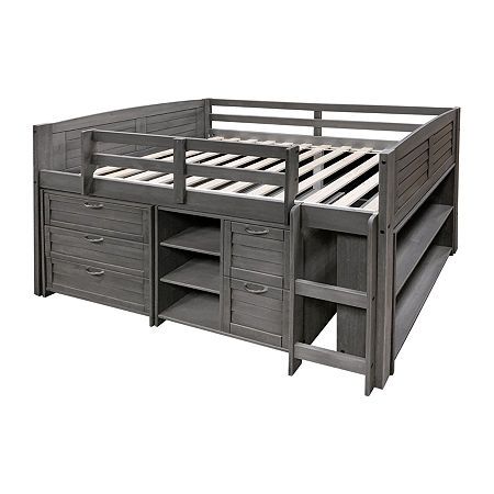 The louvered low loft bed makes a small room fun, with large under bed area for storage or play. The louvered design is timeless and can make a room easy to decorate and give it a warm inviting look. The 3-drawer chest adds storage under the louvered low loft bed. The 2-drawer chest has deeper drawers for larger items storage, and a small shelf beside it. The large bookcase adds storage at the foot of the bed.Included: 1 Loft Bed(s)Features: Storage, Under Bed Storage, Quick ShipJoinery: Screwed Low Loft Bed Full Size, Underbed Hideout, Low Loft Bed With Storage, Platform Loft Bed, Storage Under Bed, Loft Bed Storage, Loft Room Ideas, Small Boys Bedrooms, Loft Bed With Storage