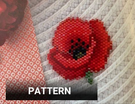 lilibeadpatterns Beaded Poppy, Seed Bead Patterns Free, Diy Brooch, Seed Bead Jewelry Patterns, Beaded Jewelry Bracelets, Seed Bead Pattern, Poppy Pattern, Brooch Diy, Brick Stitch Pattern