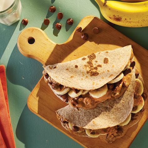 Almond Butter Banana Quesadilla Recipe from H-E-B Banana Quesadilla, Make Almond Butter, Wheat Flour Tortillas, Quesadilla Recipe, Quesadilla Recipes, Baked Chips, Banana Slice, Recipe Ingredients, Cooking Prep