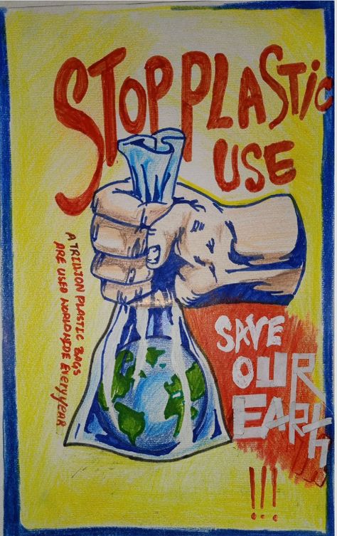 It's a poster giving us a message not to use plastic Awareness Poster Environmental, Plastic Campaign Poster, Plant Vs Plastic Drawing, Save Plastic Poster, Save Earth From Plastic Posters, Don't Use Plastic Poster, Ban Plastic Drawing, Ban Single Use Plastic Posters, Harmful Effects Of Plastic Poster