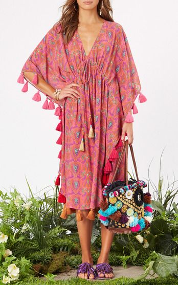 The designer: German-French-Russian Stephanie von Watzdorf channels her nomadic sensibility into the brand she founded in 2012. <br><br> This season it’s about: Signature gypset chic with new embroideries, pompom slippers and basket bags. Jaipuri Print, Kaftan Design, Basket Bags, Kaftan Designs, Lehenga Blouse Designs, Beachwear Collection, Kurti Designs Party Wear, Baby Clothes Patterns, Kurta Designs Women