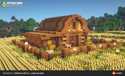 Minecraft Farm Animals Ideas, Medieval Builds, Minecraft Barn, Minecraft Pattern, Construction Minecraft, Minecraft Building Ideas, Rumah Minecraft Sederhana, Minecraft Mansion, Bangunan Minecraft