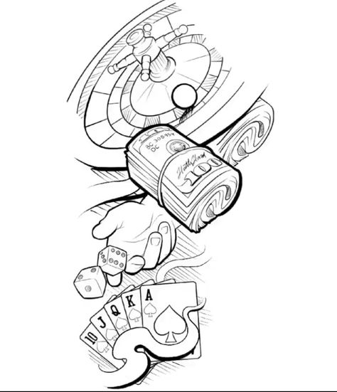 777 Casino Tattoo, Casino Tattoo Design, Tattoo Design Stencil, Poker Tattoo, Half Sleeve Tattoos Sketches, 777 Casino, Casino Tattoo, Vegas Tattoo, Egyptian Tattoo Sleeve