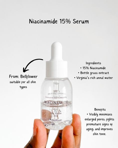 Please let’s all collective pretend this serum is still full🙈😂 I obviously have little restraint against great serums like this one! Now onto the review, I’ve been a fan of Niacinamide in my morning in evening routines because it is an ingredient that elevates other ingredients or is even great on its own. So this Niacinamide 15% serum from @bellflower_global came at the perfect time. It’s lightweight and has no scent and absorbs into the skin immediately after applying. This serum with ... Niacinamide Benefits, Evening Routines, Evening Routine, Improve Skin Tone, Body Serum, Enlarged Pores, Aging Signs, Body Lotion, Skin Types