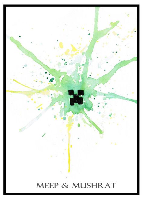 Minecraft Creeper 8x11 art print Minecraft Watercolor Art, Cute Minecraft Paintings, Minecraft Watercolor, Minecraft Watercolor Painting, Minecraft Paintings In Game, Minecraft Acrylic Painting, Creeper Painting, Painting Minecraft, Creeper Minecraft