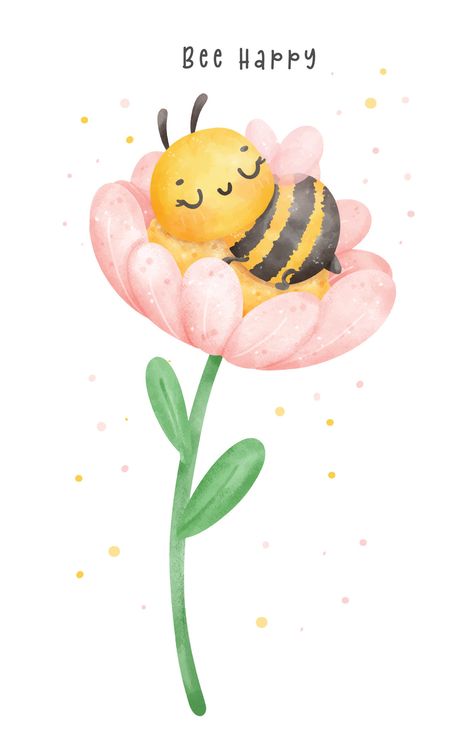 Download the Cute baby honey bee sleeping in flower watercolor cartoon character hand painting illustration vector. Bee Happy 35225992 royalty-free Vector from Vecteezy for your project and explore over a million other vectors, icons and clipart graphics! Bee Flower Illustration, Bee Sleeping In Flower, Cute Bee Painting, Cute Bee Illustration, Kawaii Bee, Honey Illustration, Bee Cartoon, Bee Cute, Cute Bees