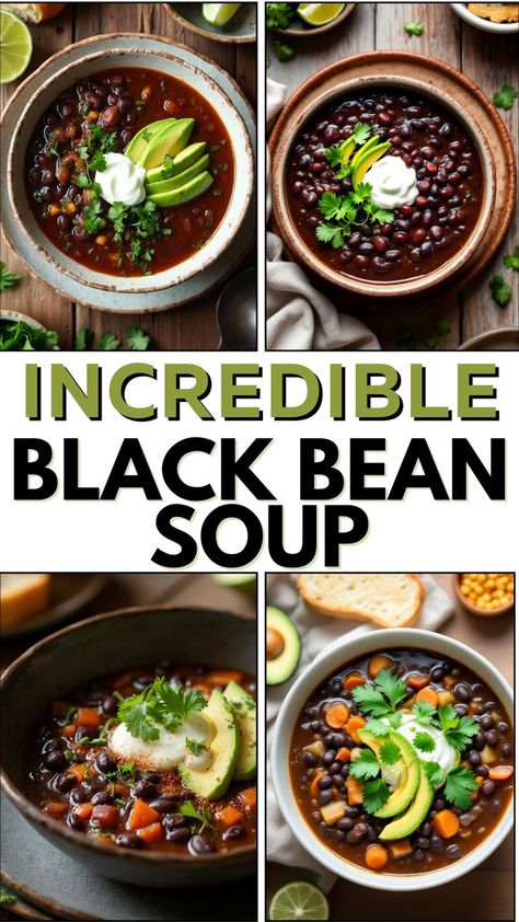 This Black Bean Soup recipe is a hearty, healthy, and flavorful dish made with fresh garlic, onions, bell peppers, and smoky cumin. Packed with protein and fiber, it’s the perfect cozy dinner. Whether you're meal prepping or need an easy one-pot meal, this Black Bean Soup is quick, delicious, and so satisfying. Try this must-have dish from the best of Black Bean Recipes! Full Recipe At Dealiciousness.net Crockpot Black Bean Soup Dry Beans, Black Rice Soup Recipe, Ham And Black Bean Soup Recipes, Black Bean Soup Dried Beans, Black Bean Lentil Soup, Black Bean Soup Panera, Black Bean Soup Canned Beans, Dry Black Bean Recipes, Black Bean And Ham Soup