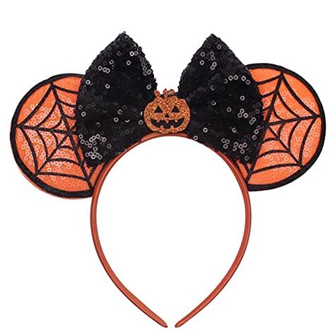 JIAHANG Halloween Mouse Ears Headband Sequin Bow Pumpkin Hair Hoop, Party Decoration Costume Headwear Hair Accessories for Women Girls (Halloween 1) Black Hair Band, Halloween Mouse, Mickey Mouse Ears Headband, Glitter Headbands, Mickey Halloween, Halloween Headband, Mouse Ears Headband, Sequin Bow, Ears Headband