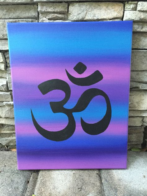 Multicolored Om Symbol Acrylic Painting @Kreativekota on Etsy Om Painting On Canvas, Om Canvas Painting, Om Acrylic Painting, Easy Spiritual Paintings For Beginners, Spiritual Paintings Easy Simple, Yoga Canvas Painting, Spiritual Paintings Easy Aesthetic, Om Painting Canvases, Hindu Paintings Easy