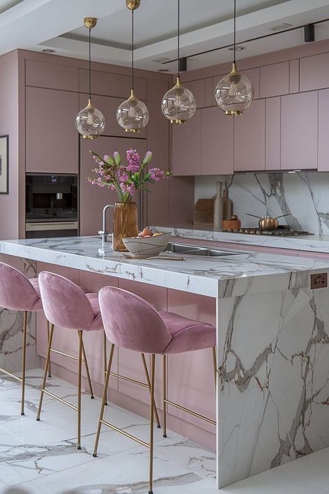 Kuhinje Ideas Inspiration, Light Pink Kitchen, Pink Places, Pink Kitchen Designs, Pink Kitchen Ideas, Industrial Style Kitchen, Interior Design Your Home, House Bar, Dream Apartment Decor