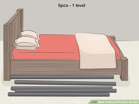 How to Block Off Under the Bed: 11 Steps (with Pictures) - wikiHow Diy Under Bed Blocker, Under Bed Blocker, Bed Extender, Bed Guard, Bed Steps, Bed Risers, Western Bedding, Puppy Proofing, Dog Pool