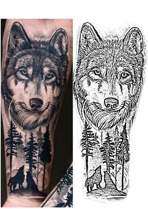 Wolf Tattoo Stencil Design, Wolf Tattoo Stencil, Buddhist Tattoo Sleeve, Half Sleeve Tattoos Wolf, Atrapasueños Tattoo, Wolf Stencil, Chest Tattoo Stencils, Mom Dad Tattoo Designs, Fox Tattoo Design