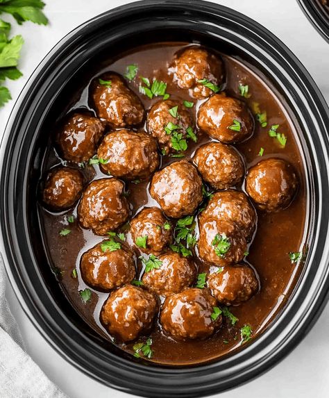 Slow Cooker Salisbury Steak Meatballs Recipe Saulsberry Meatballs, Salary Steak Meatballs Crockpot, Salsbury Frozen Meatballs Crockpot, Meatball In Crockpot, Frozen Meatball Crockpot Recipes, Homemade Meatballs Crockpot, Frozen Meatballs Crockpot, Salisbury Steak Crockpot, Meatballs Crockpot