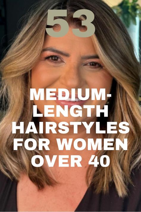 Medium-length hairstyle with blonde highlights and soft waves, ideal for women over 40. Hairstyles For Medium Length Hair Pulled Back, Shoulder Length Mom Haircut, Hair For Women In Their 40s Medium, Face Framing Medium Length Hair, Mid 40's Hair For Women, Hairstyles For Medium Length Thick Hair, Mid Haircuts For Women, Face Framing Layers Shoulder Length, Women’s Hairstyles