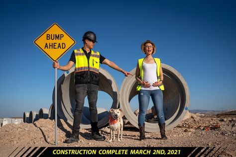 Construction Baby Announcement, Family Baby Announcement, Bump Ahead, Pregnancy Pics, Creative Pregnancy Announcement, Cute Pregnancy Announcement, Construction Zone, Announcement Ideas, Fun Baby