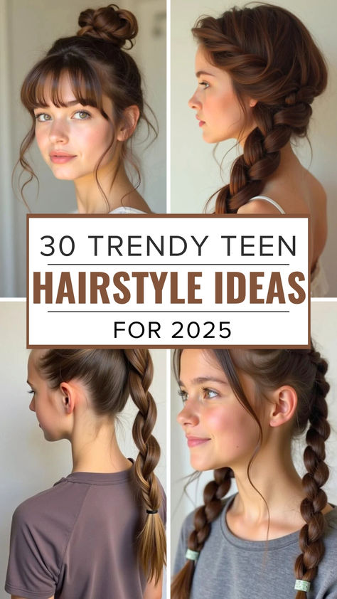 30 Trendy Teen Hairstyle Ideas for 2025. Perfect styles for school, parties, and everyday looks! Cute Hairstyles For Middle Schoolers, Braided Hairstyles For Teens Long, Cute Up Hairstyles For School, Easy Hairstyles Pictures, Hairstyles For Highschool, Cute Hairstyles For Pictures, Cute Hairstyles Pictures, Teen Hairstyles Girls Easy, Cute Hair Styles For Teens Easy