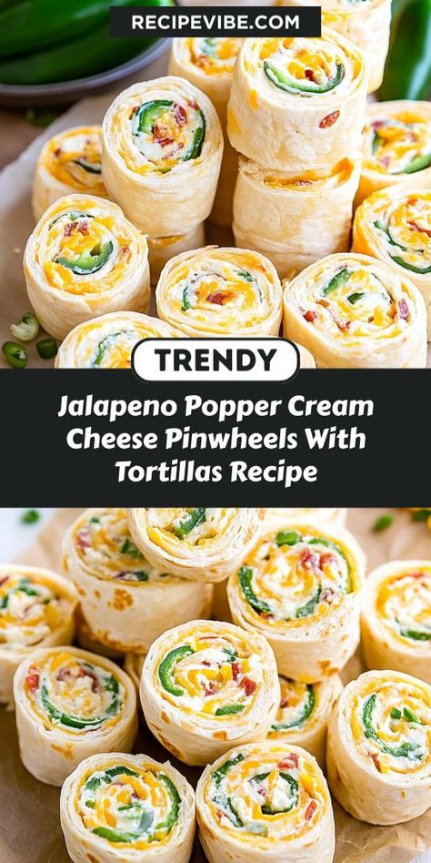 Looking for a crowd-pleasing appetizer that packs a flavorful punch? These Jalapeno Popper Cream Cheese Pinwheels are perfect for your next gathering! Get inspired with this easy recipe and impress your guests. Don’t forget to save this for your next party planning session! Jalapeno Popper Pinwheels, Tortilla Pinwheel Appetizers, Tortilla Pinwheels Recipe, Appetizer Wraps, Cream Cheese Pinwheels, Tortilla Pinwheels, Tortillas Recipe, Unique Appetizers, Cream Cheese Appetizer