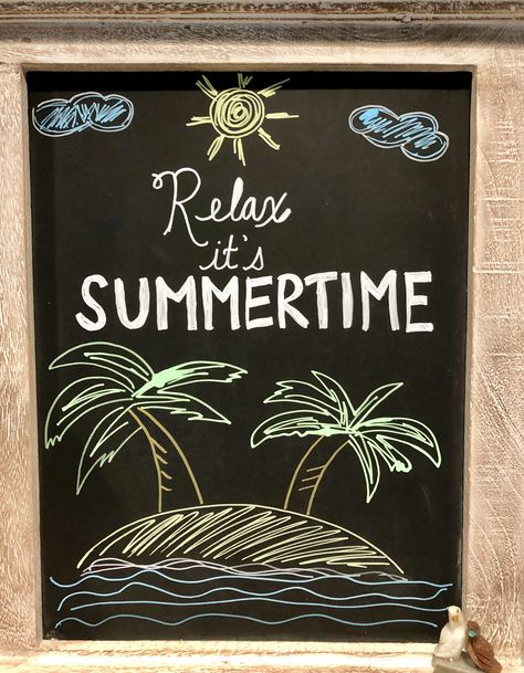 Summer Restaurant Chalkboard, Restaurant Chalkboard Ideas Summer, Summer Time Chalkboard Art, Cute Summer Chalkboard Ideas, Summer Blackboard Ideas, Chalkboard Summer Ideas, Summer Whiteboard Art, June Chalkboard Art, Restaurant Chalkboard Ideas