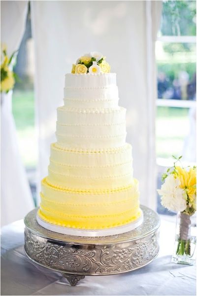 White And Yellow Wedding, Yellow Wedding Cake, Yellow Wedding Inspiration, Ruffle Wedding Cake, Yellow Wedding Theme, Wedding Cake Ombre, Ombre Wedding, Ombre Cake, Naked Cakes