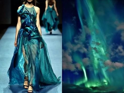 Northern Lights Fashion, Fashion Design Classes, Nature Inspired Fashion, Kurti Sleeves Design, Fashion Themes, Fashion Illustration Dresses, Fashion Inspiration Design, Fashion Design Sketches, Fashion Design Clothes