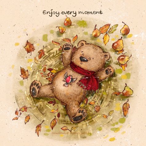 Children illustration< teddy illustration < teddy bear< cute illustrations < cuteness< autumn vibe< book illustrations Teddy Illustration, Autumn Bear, Teddy Bear Making, Making Snow, Baby Robin, Teddy Bear Hug, Draw Animals, Bear Cute, Cute Illustrations