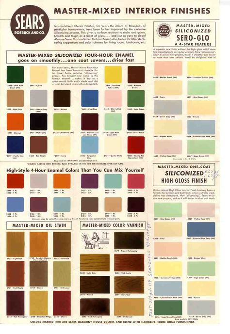 1950s and 60s paint colors -- from Sears' classic Harmony House collection | Via: Retro Renovation #mcm #paint #colorpalette Vintage Paint Colors, Mid Century Modern Colors, Mid Century Colors, Interior Finishes, Harmony House, Living Vintage, Retro Renovation, Modern Color Palette, Deco Retro