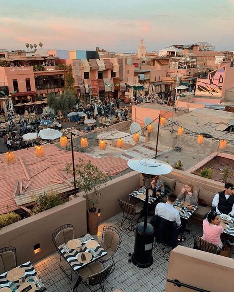 NOMAD on Instagram: “Views over the spice market in busier times ✨  #marrakech #spicemarket #placedesepices #morocco #marrakesh #maroc #rooftop #restaurant…” Nomad Marrakech, Marrakesh Aesthetic, Morocco Restaurant, Marrakech Market, Nomad Restaurant, Villa Marrakech, Sunset Cityscape, Moroccan Restaurant, Morocco Aesthetic