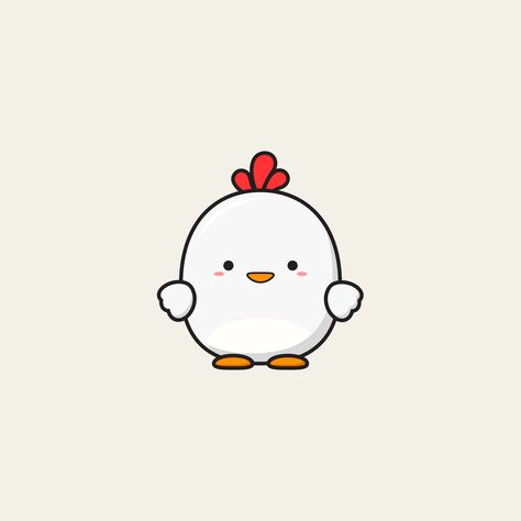 Cute round chicken on beige background. Flat design illustration by Ennbe #ennbedesigns#kawaiichicken#kawaii#chicken#happychicken#whitechicken#rooster#shychicken#roundchicken#roundanimal#cutechicken#cuteanimal#simpledrawing#simpledoodle#simpleillustration#cute Cute Chicken Painting Easy, Chicken Doodles Cute, Kawaii Chicken Drawing, Baby Chicken Drawing, Chicken Drawing Easy, Chicken Drawing Simple, Chicken Character Design, Simple Chicken Drawing, Clay Calendar