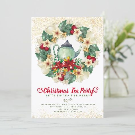 Tea Invitations, Shark Themed Party, Christmas Tea Party, 21st Birthday Invitations, Tea Party Invitations, Holiday Invitations, Christmas Invitations, Christmas Tea, Christmas Party Invitations