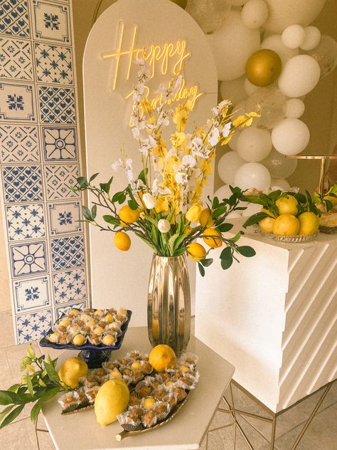 Sicilian Birthday Party, Lemon Drop Party Theme, Italian Bday Party, European Birthday Theme, Lemon Party Theme Decorations, Italian First Birthday Party, Tuscan Themed Party, Lemon Birthday Theme, Lemon Themed Birthday Party