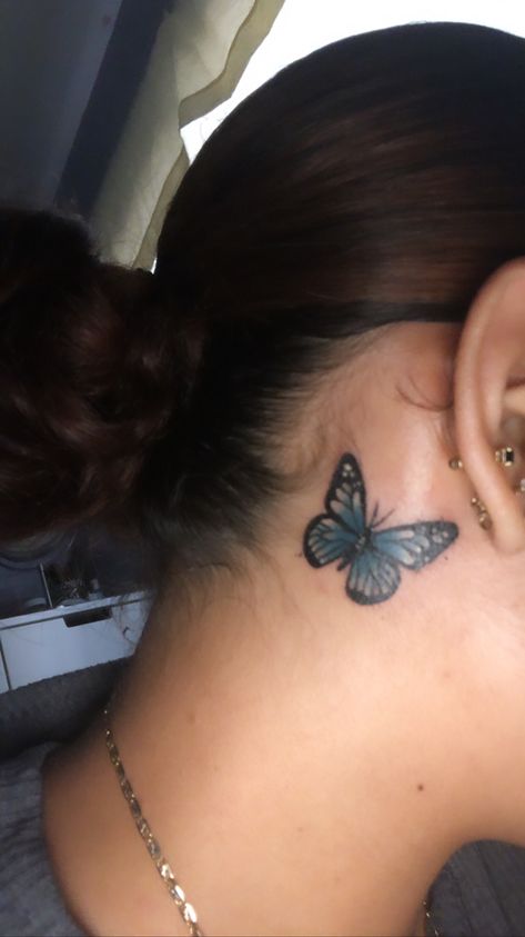 Small Butterfly Tattoo Behind Ear, Butterfly Tattoo Behind Ear, Tattoo Behind Ear, Behind Ear Tattoos, Hand Tattoos For Girls, Cute Hand Tattoos, Pretty Hand Tattoos, Butterfly Tattoos For Women, Small Pretty Tattoos