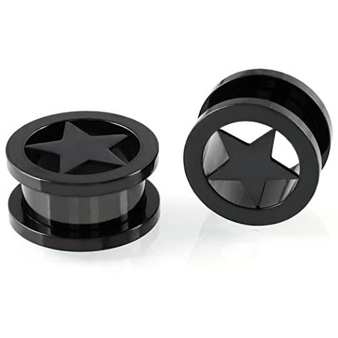 PRICES MAY VARY. Surgical Steel Black Titanium with Star Over Screw-on Plugs/Gauges 2G (6MM) 2 Pieces (1 Pair) (B/62) Wedding Body, Boutique Gifts, Ear Tunnels, Black Minimalist, Body Jewelry Piercing, Tunnels And Plugs, Ear Gauges, Cool Gifts For Women, Gauges Plugs