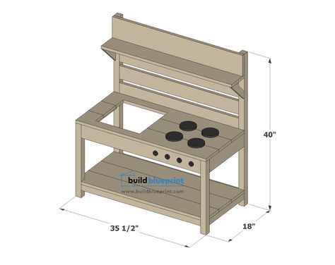 Kid's Backyard Mud Kitchen DIY Plans - Build Blueprint Mud Kitchen Blueprint, Outdoor Play Kitchen For Kids, Mud Kitchen For Kids Diy Plans, Kids Outdoor Kitchen Diy, Diy Outdoor Play Kitchen, Kids Mud Kitchen Diy, Diy Kid Kitchen, Diy Mud Kitchen Outdoor Play, Mud Kitchen For Kids Diy