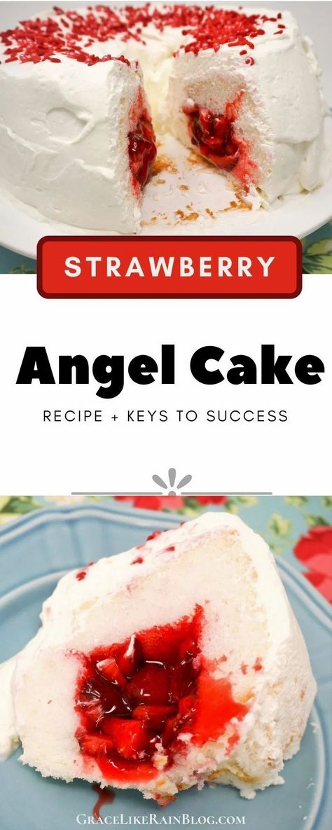 One of the best things about this Strawberry Angel Cake is how easy it is to throw it all together. The end product is so sparkly and special but it comes together in a flash. You could put this cake together in 30 minutes or less | Strawberry Angel Food Cake | Strawberry Sparkle Cake | Angel Food Cake with Strawberries in the middle | Easy Strawberry Cake | #Strawberry #AngelFood #Cake #EasyCakes Angel Food Cake With Strawberries, Angelfood Cake, Easy Strawberry Cake, Strawberry Angel Food Cake, Easy Strawberry Desserts, Strawberry Cake Filling, Strawberry Cake Easy, Bundt Recipes, Sparkle Cake