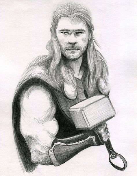 Thor - god of hammers 😉 Anime Head Shapes, Thor Drawing, Hammer Drawing, Thor God Of Thunder, Avengers Painting, Thor God, Marvel Art Drawings, Thor Art, Avengers Drawings